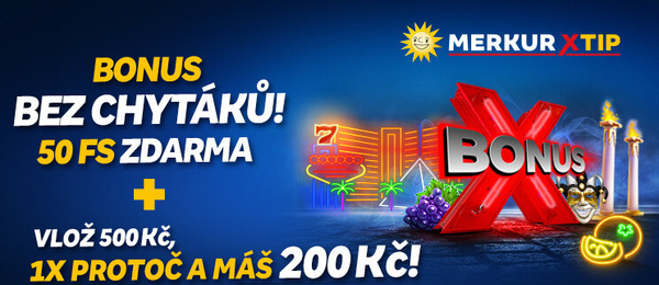 MerkurXtip registrační bonus: 50 free spinů + 200 Kč